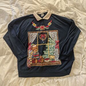 Vintage Act III Bear Cottagecore Collared Sweater Made in the USA Size Large